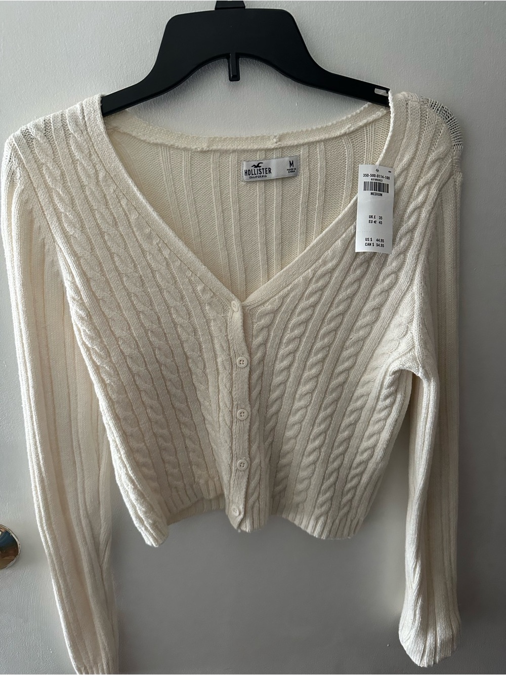 Hollister Cream Cable Knit Button-Front Cardigan